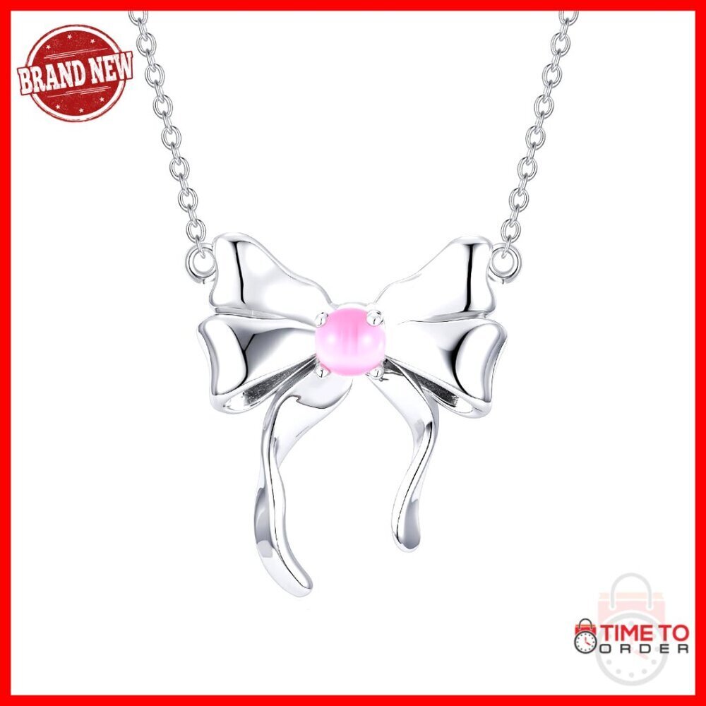 Sterling Silver Bow Pendant Necklace Elegant Minimal Chic Jewelry Gift